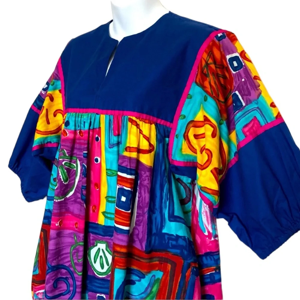 Vintage Krist Gudnason Wearable Art Abstract Print Dress Sz L - Picture 3 of 9